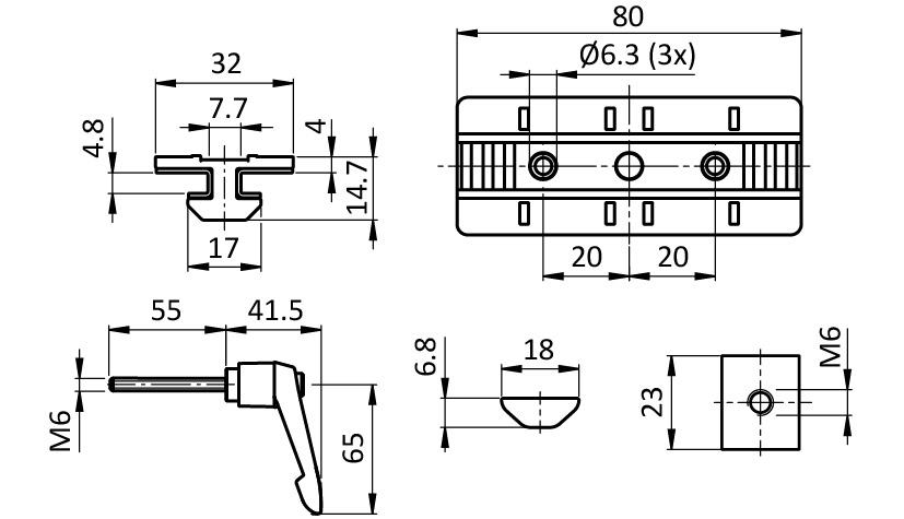 Profile Slider ZN 40 x 80 with Locking Lever (Set)