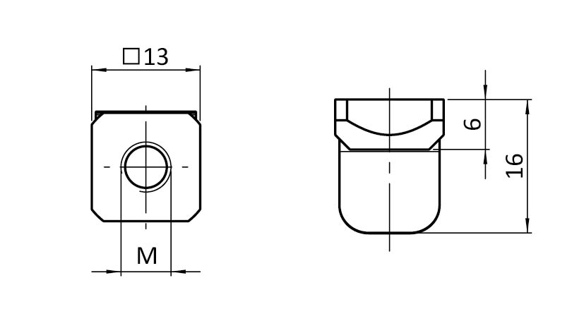 Ecrou carré basculant 13.0 x 13.0 x 6.0 mm avec lame ressort