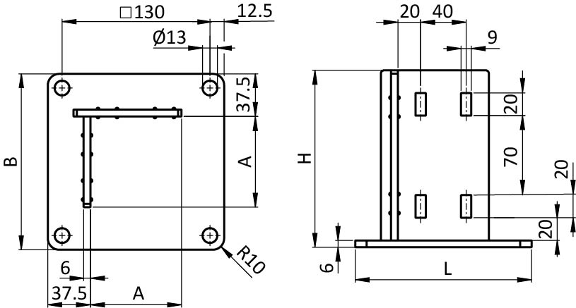 Console de pied ST 80 / 90 - 155 / 165 – plan technique