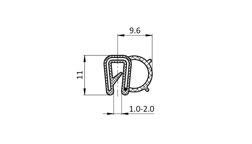 Edge Sealing Profile 9.6 x 11 – technical drawing