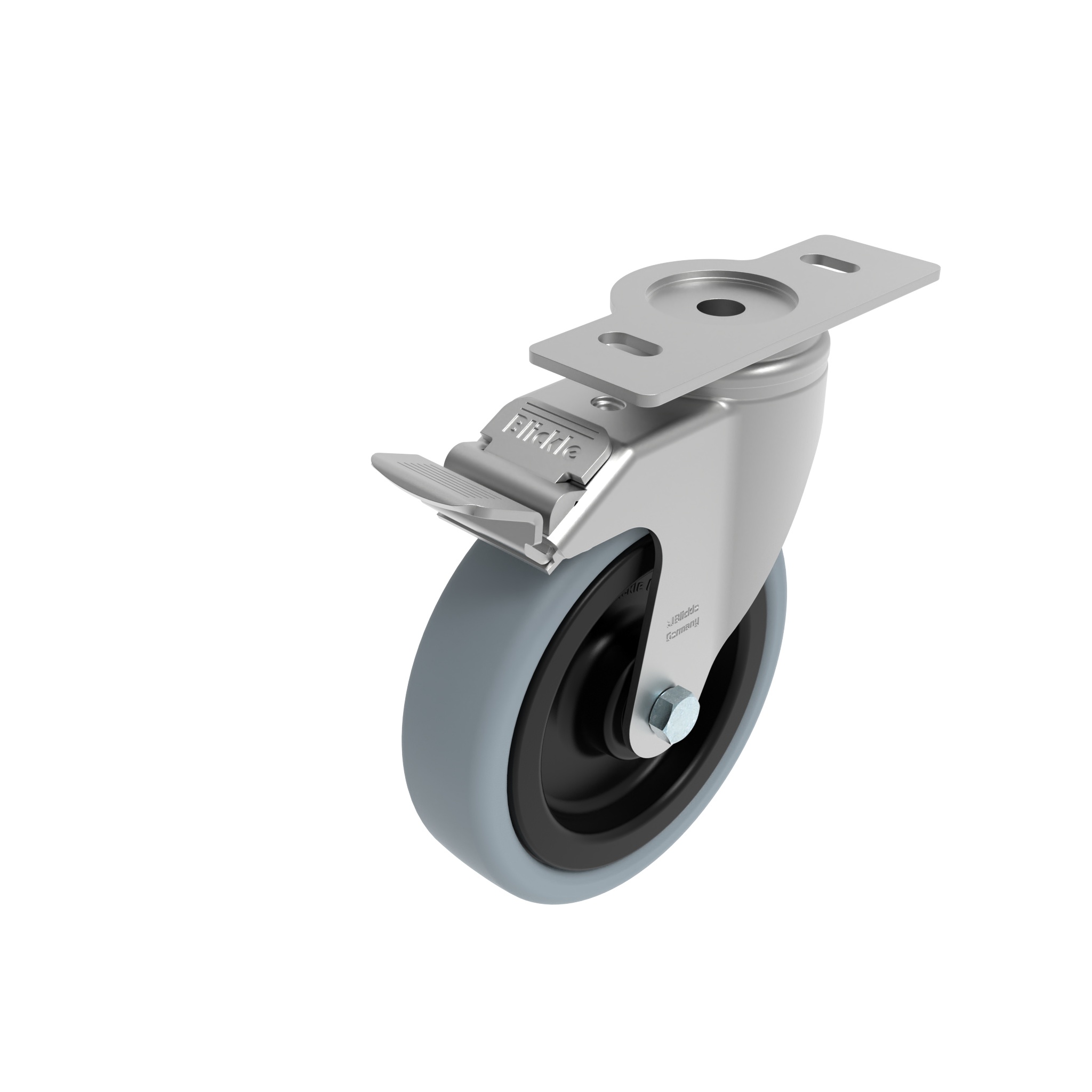 Rueda giratoria Ø 80 / 100 / 125 con freno de sistema y placa de montaje 40 / 45 098S125GD4045N – imagen del producto