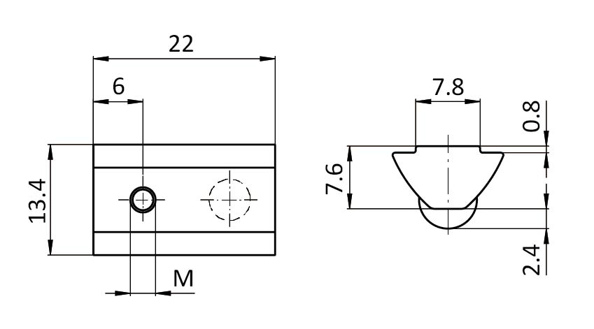 Roll-in T-slot Nut 13.4 x 7.6 mm with Large Spring Loaded Ball