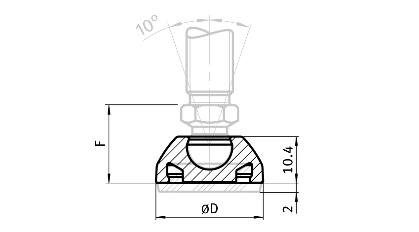 Base PA pour pieds à rotule, rotule 10