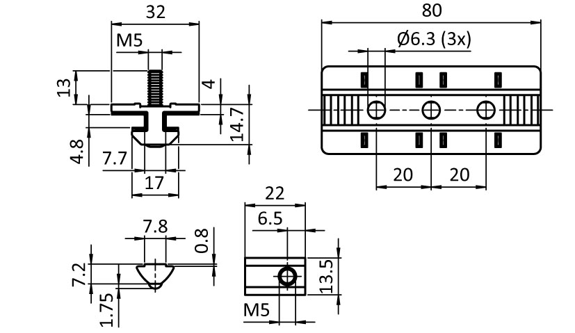 Profile Slider ZN 40 x 80 Loose Bearing (Set)
