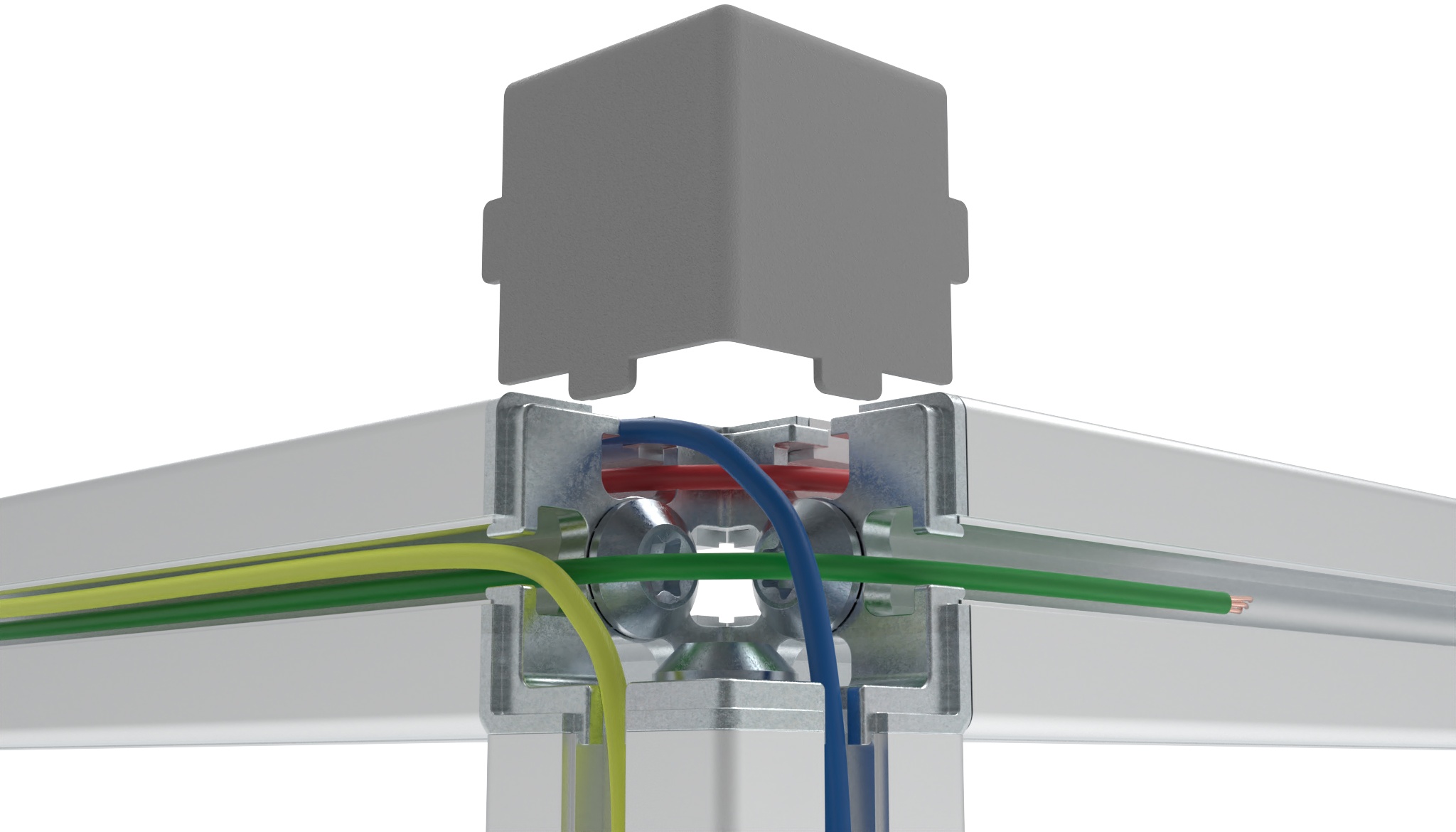 Connecteur d'angle avec passage de câbles