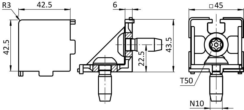 Corner Connector 45, 2D with Cable Passage (Set)