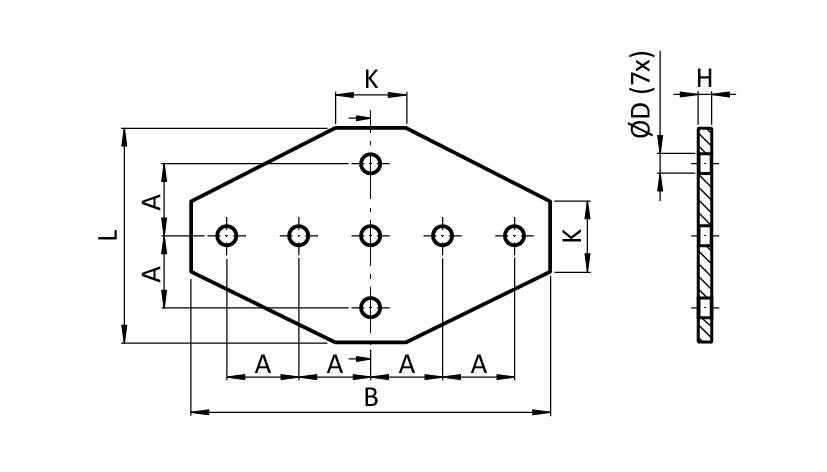 ECO Connection Plate AL X 7 Hole, 1 Slot Version – plan technique