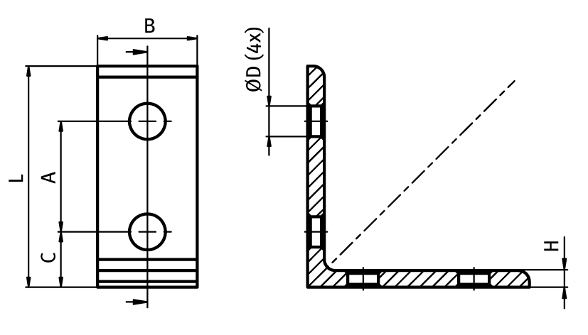 Connection Angle AL 4 Hole, 1 Slot Version