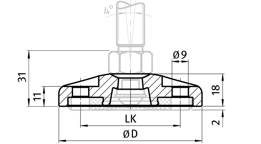 Base SS BDH pour pieds pivots