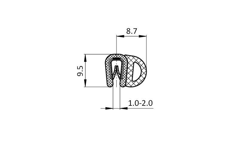 Kantenschutzdichtprofil 8,7 x 9,5 – technische Zeichnung