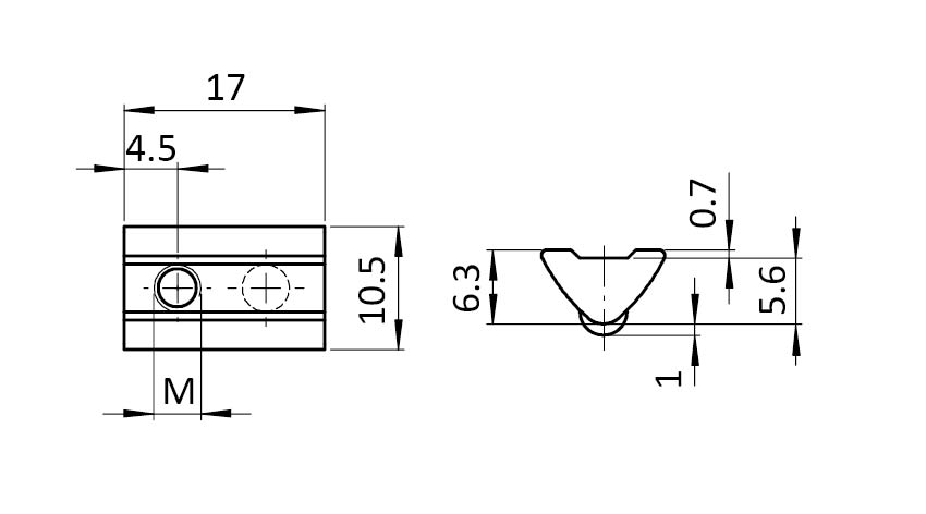 Ecrou basculant 10,5 x 5,6 mm avec bille sur ressort