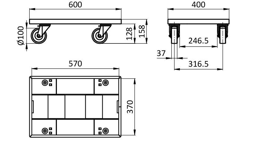 Dolly for SLC 600 x 400, with 4 Swivel Casters