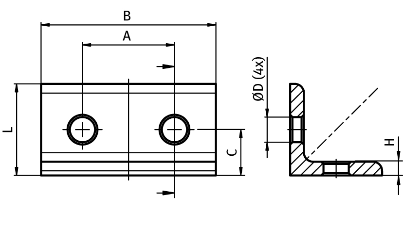 Connection Angle AL 4 Hole, 2 Slots Version