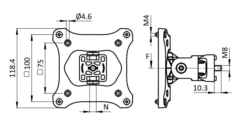 Support écran FX pour profilé 40 / 45, R8 / R10