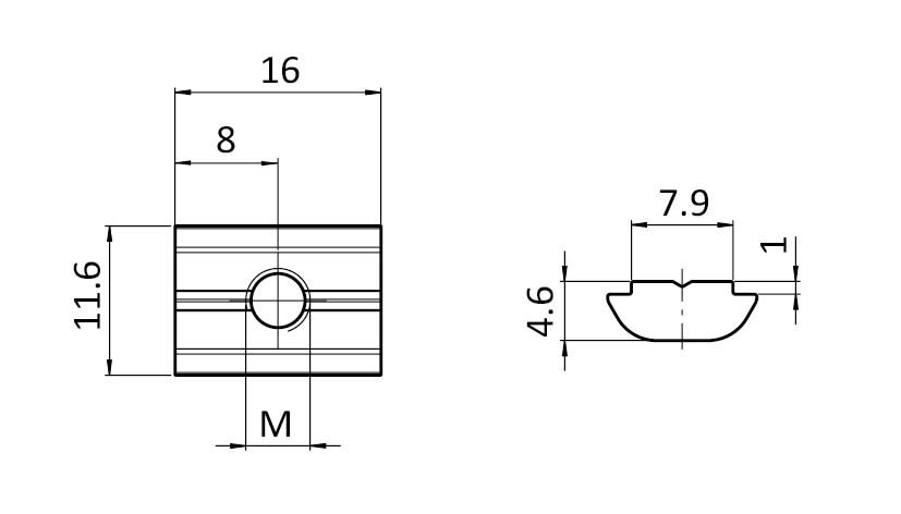 Ecrou basculant 11,6 x 4,6 mm