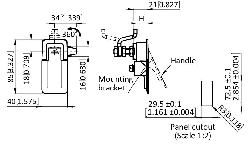 Lift & Turn Compression Latch 72.5 x 29.5 Black, incl. Cam (Set)