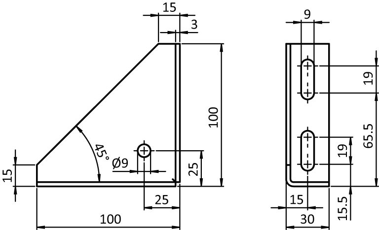 Steel Connection Angle 30 x 100 – 1 Hole