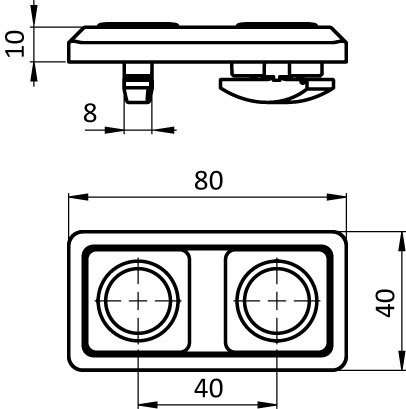 Connection Plate I40 M Length/Cross, Rectangular 2 Hole, 1 Slot (Set)