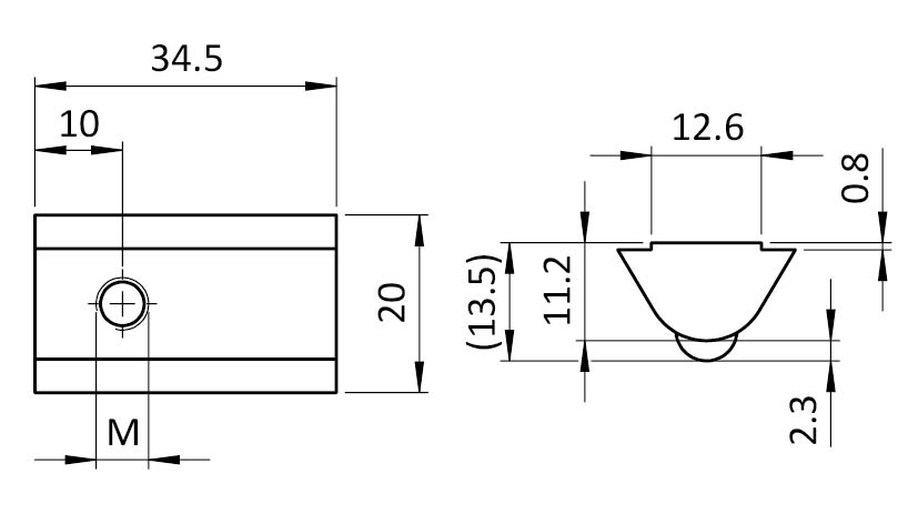 Ecrou basculant 20,3 x 11,2 mm avec bille sur ressort