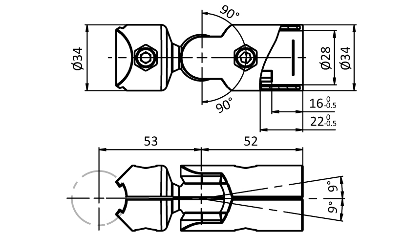 Außenliegender Kugelverbinder D28 (Set)
