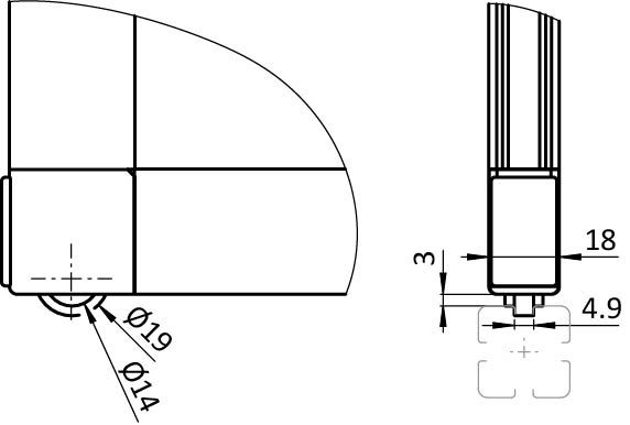 Sliding Door Guide Insert for Frame Corner Connector 18 x 32 (Set) – technical drawing