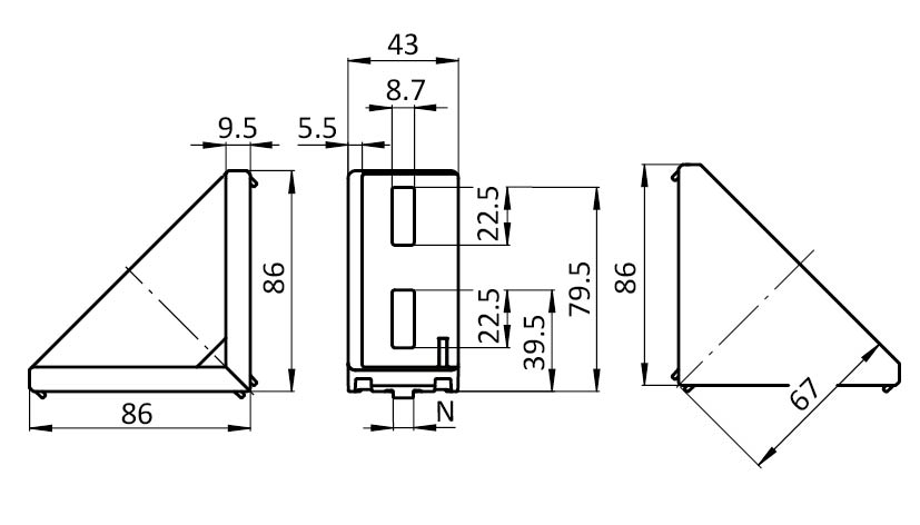 Alu Connection Angle 45 x 90