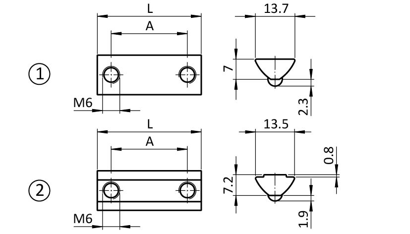 Roll-in Double T-slot Nut for Automatic Connector I, Slot 8 – technical drawing