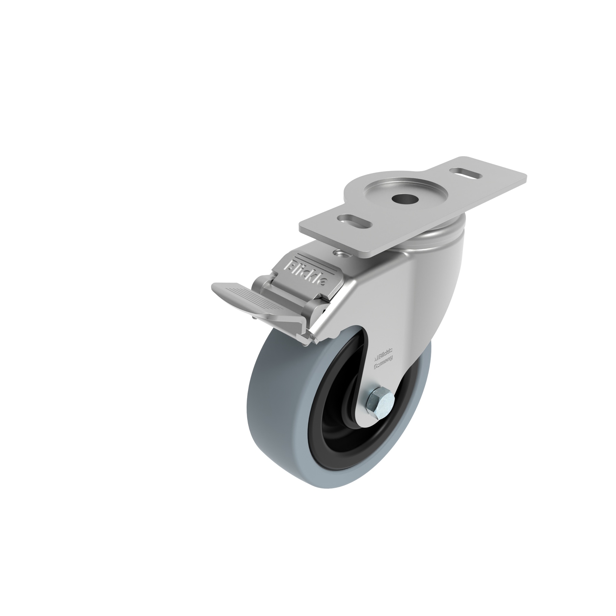 Rueda giratoria Ø 80 / 100 / 125 con freno de sistema y placa de montaje 40 / 45 098S100GD4045N – imagen del producto