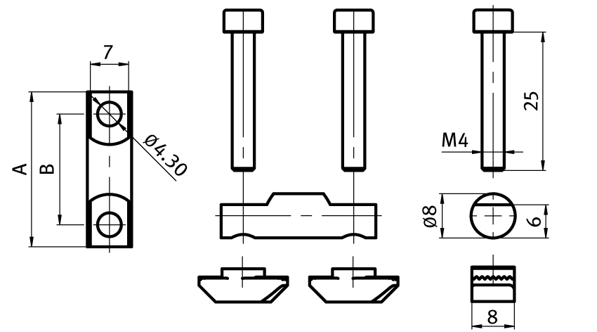 Bolt Connector, Slot 8 / D=8.2