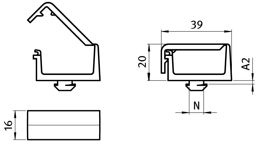 Clip-Kabelbinder - 1 Kammer - mit Hammer – technische Zeichnung