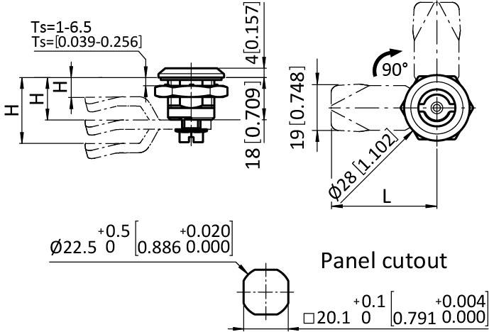 Industrie Standard Drehriegel 22,5 / 18, vibrationsbeständig