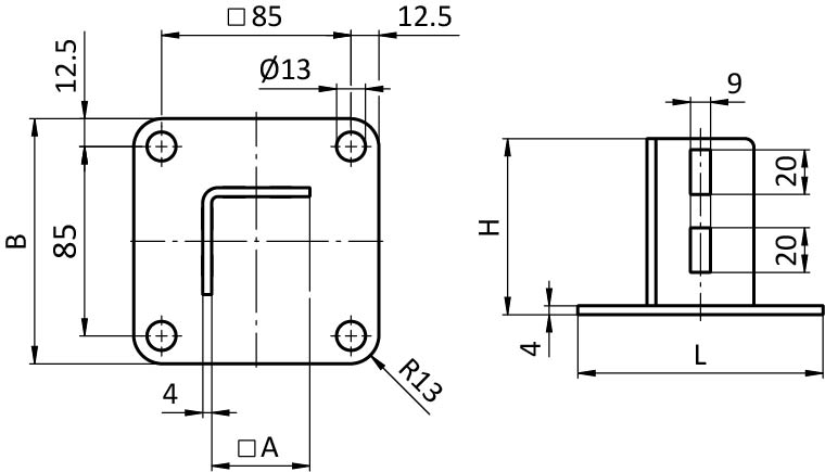 Consola de pata acier 40 / 45 - 110 – plano técnico