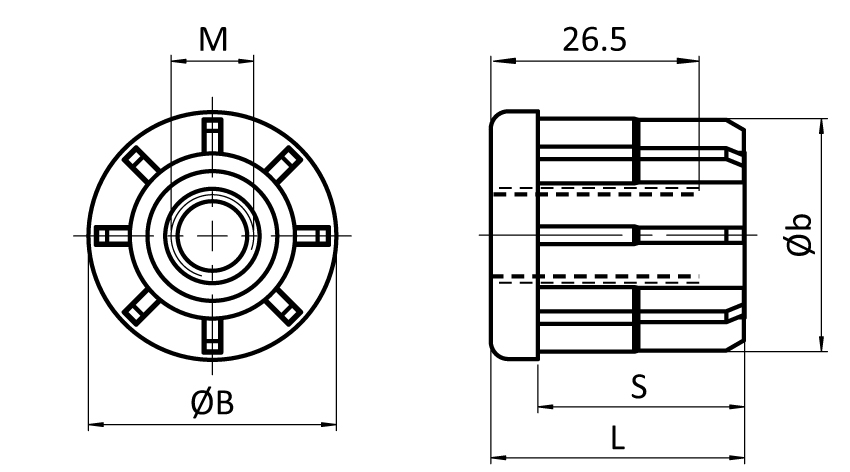 Embout avec insert taraudé pour tube rond 42,4
