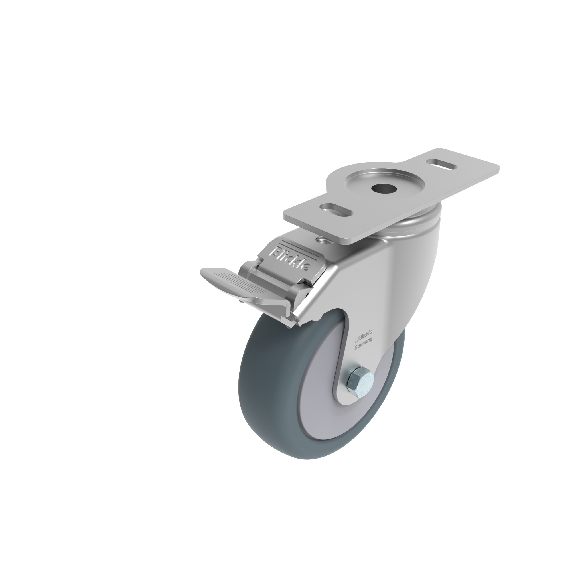 Rueda giratoria Ø 80 / 100 / 125 con freno de sistema y placa de montaje 40 / 45 098S100TD4045N – imagen del producto