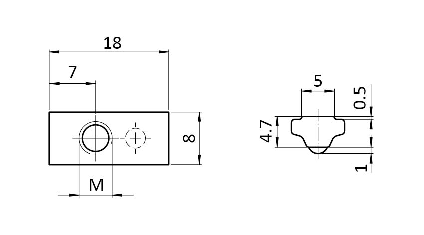 Ecrou basculant 8,0 x 7,4 mm avec bille sur ressort
